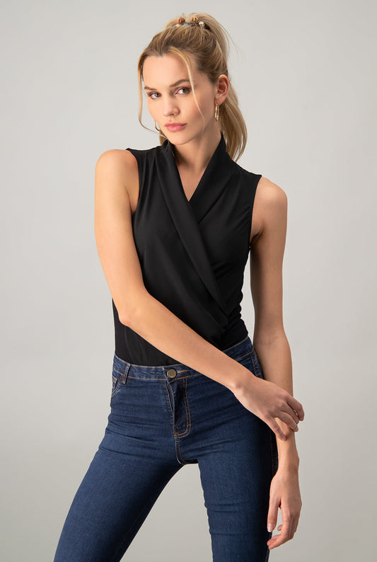 Body Drapeado sin mangas Negro