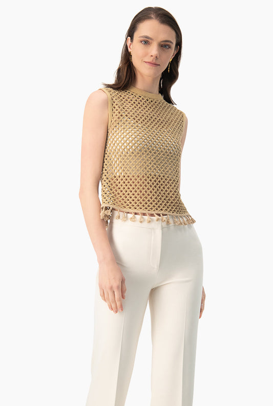 Blusa recta tejida con flecos