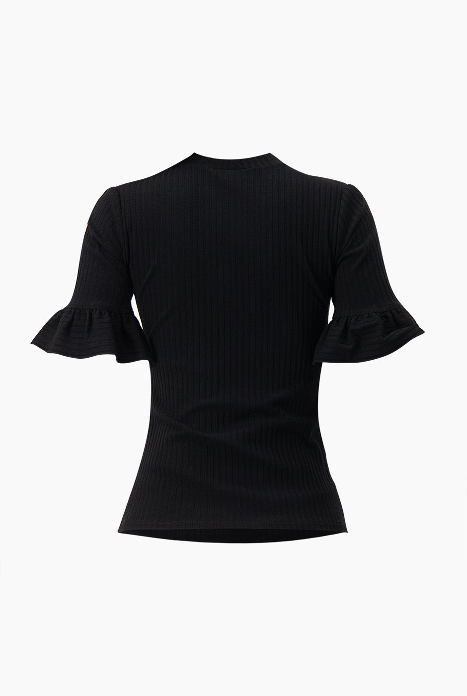 Blusa negra de manga corta con volantes