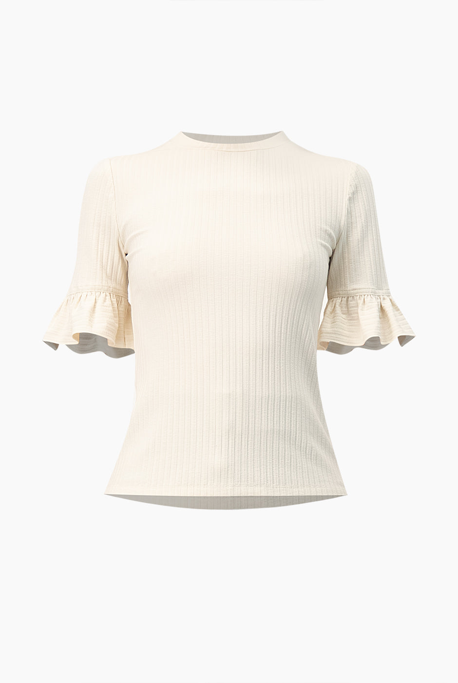 Blusa natural con cuello redondo y volantes
