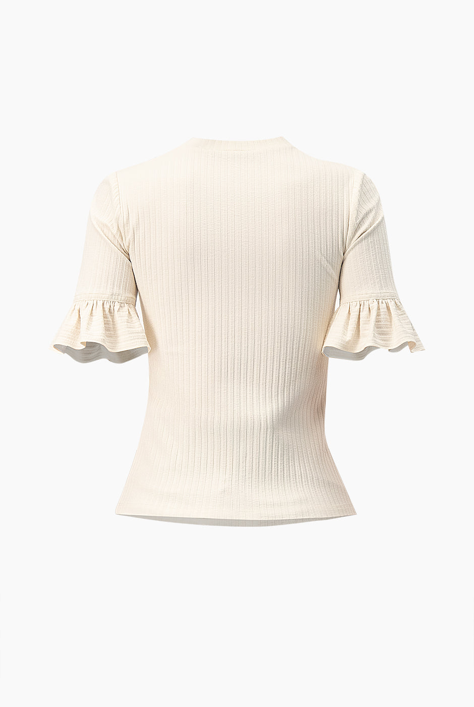 Blusa natural con cuello redondo y volantes