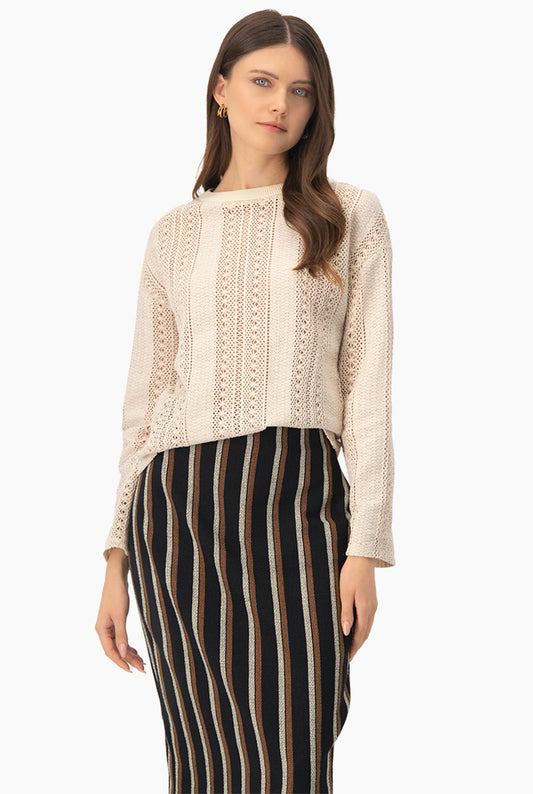 Blusa tejida en color natural de manga larga