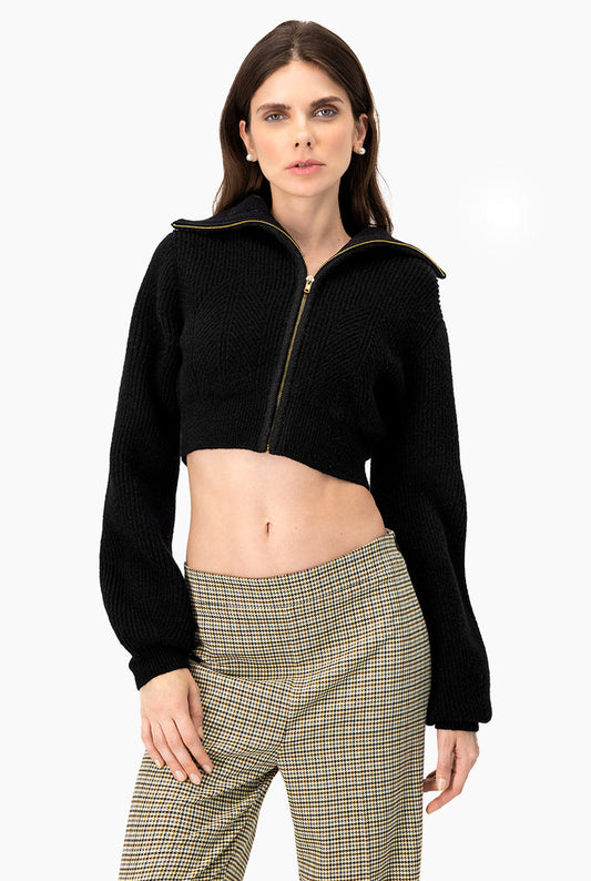 Cárdigan negro con cierre frontal y mangas largas