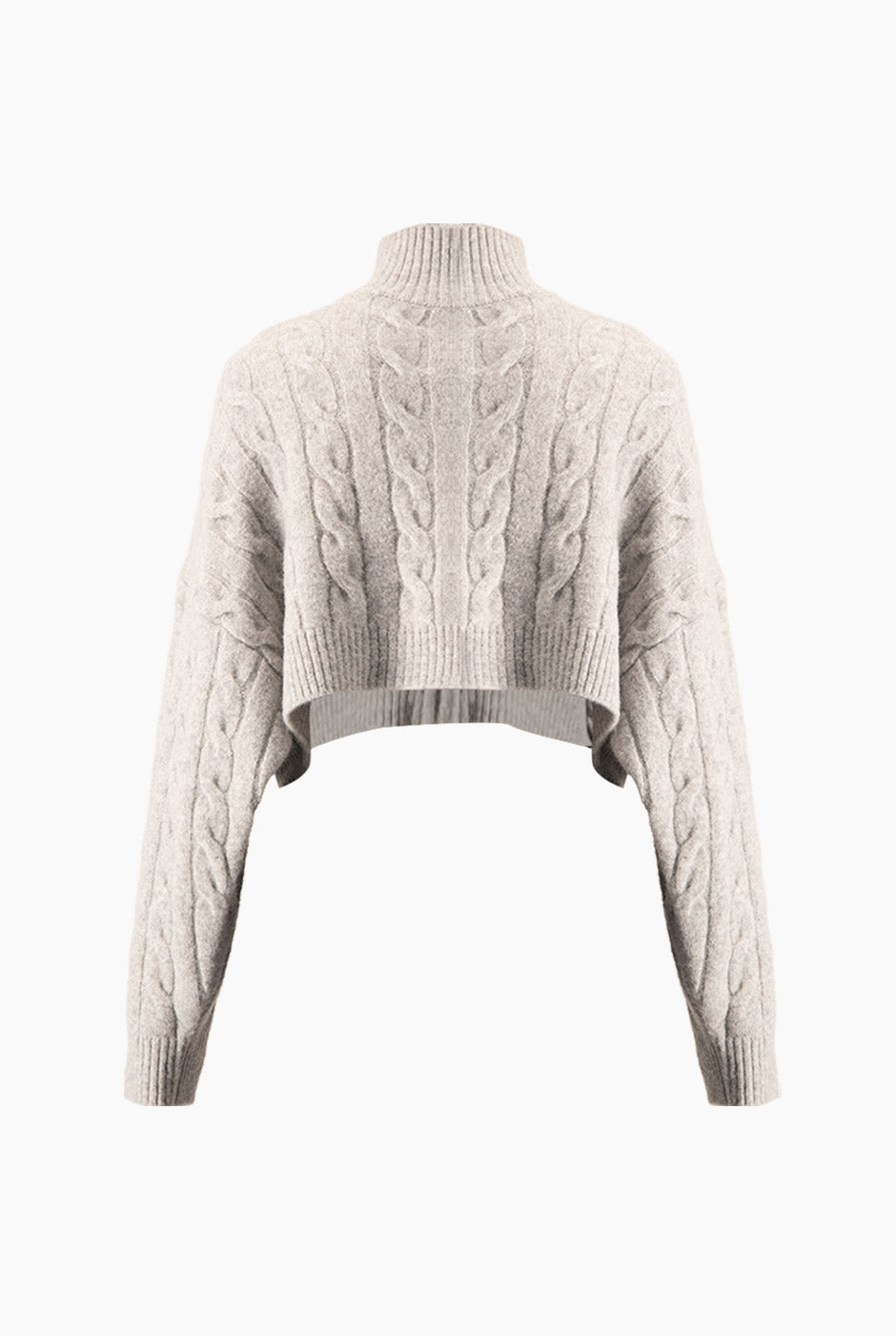 Suéter Cable Crop jaspe con tejido de ochos y cierre frontal
